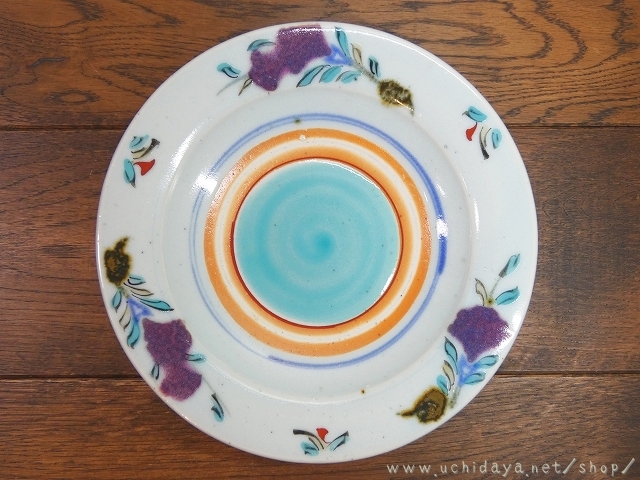 砥部焼　中田窯　6寸リム皿　加彩花