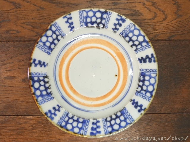 砥部焼　中田窯　6寸リム皿　呉須印判C