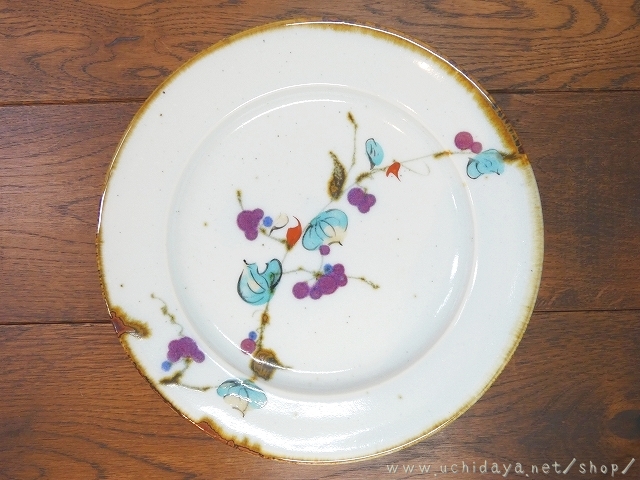 砥部焼　中田窯　7寸リム皿　加彩山帰来