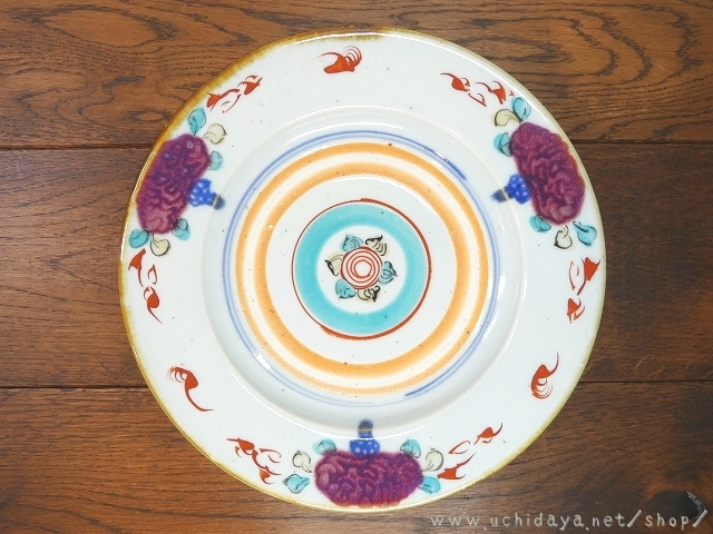 砥部焼　中田窯　7寸リム皿　加彩花