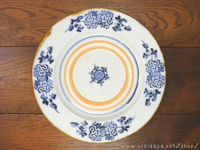 砥部焼　中田窯　7寸リム皿　鶏頭