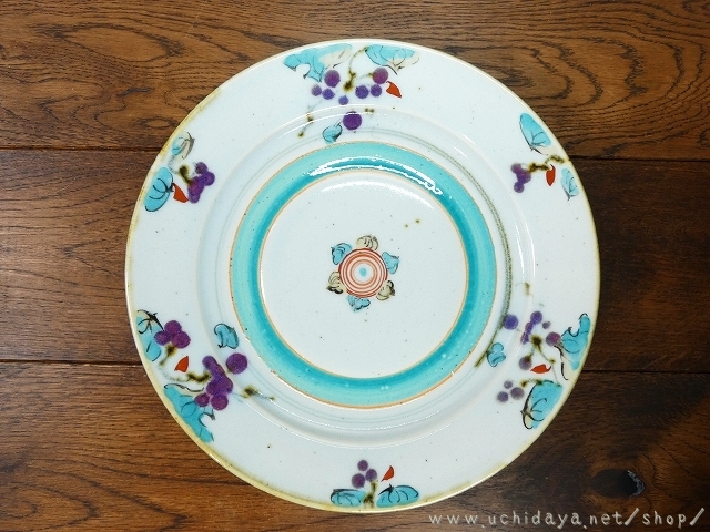 砥部焼　中田窯　8寸リム皿　加彩山帰来