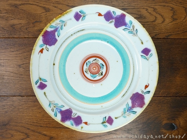 砥部焼　中田窯　8寸リム皿　加彩花A