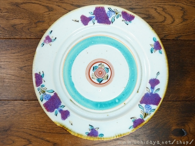 砥部焼　中田窯　8寸リム皿　加彩花C