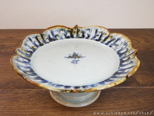 砥部焼　陶房遊　コンポート皿　錆青